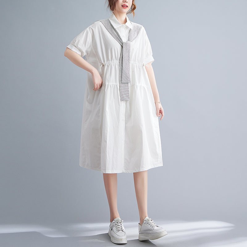 Summer Plain Loose Cotton Vintage Midi-kjole