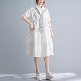 Summer Plain Loose Cotton Vintage Midi-kjole