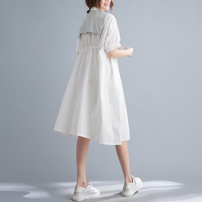 Summer Plain Loose Cotton Vintage Midi-kjole