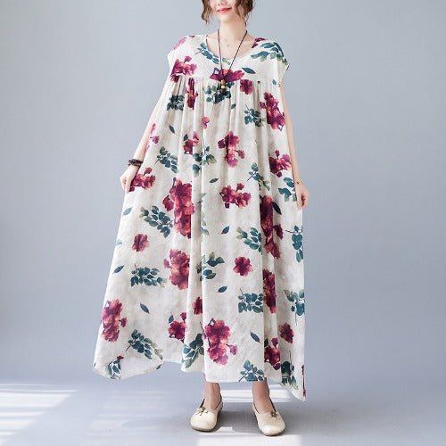 Summer Plus Size Retro Floral Ermeløs Kjole