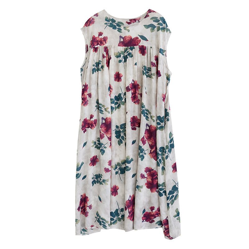 Summer Plus Size Retro Floral Ermeløs Kjole