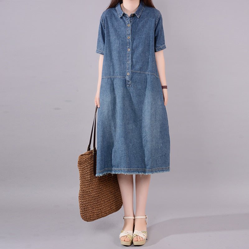 Summer Retro Dusk Hem Cotton Denim Dress