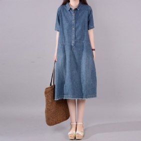 Summer Retro Dusk Hem Cotton Denim Dress