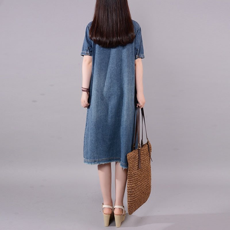 Summer Retro Dusk Hem Cotton Denim Dress