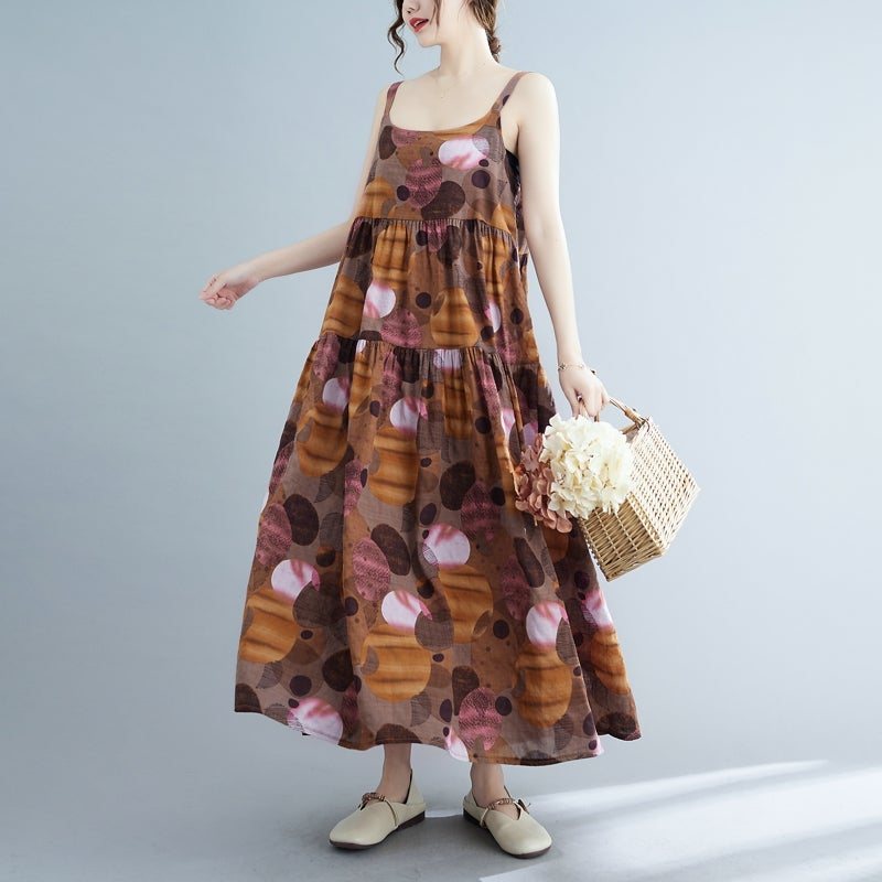 Summer Retro Floral Løs Casual Holiday Sling Dress