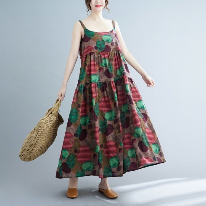 Summer Retro Floral Løs Casual Holiday Sling Dress