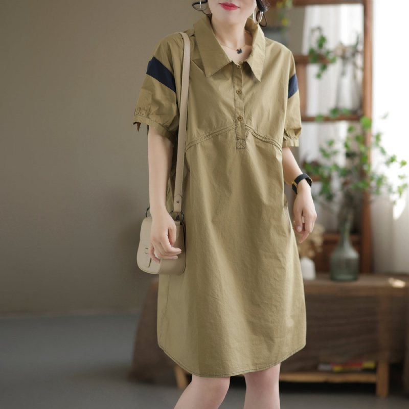 Summer Retro Loose Cotton Mini Dress