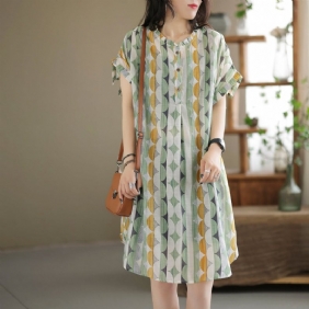 Summer Retro Printed Casual Lin Mini Dress