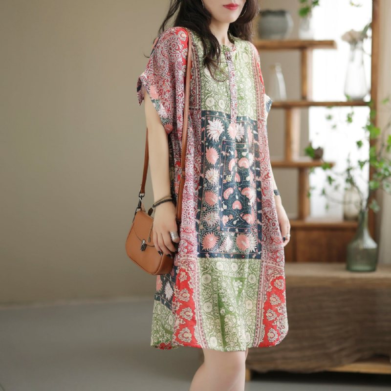 Summer Retro Printed Casual Lin Mini Dress