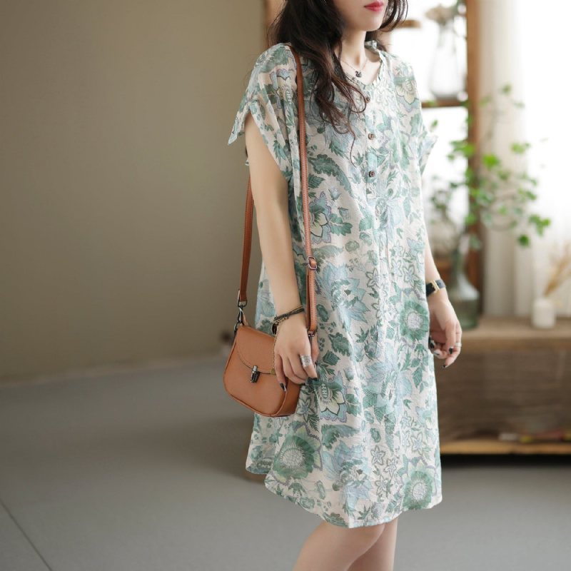 Summer Retro Printed Casual Lin Mini Dress