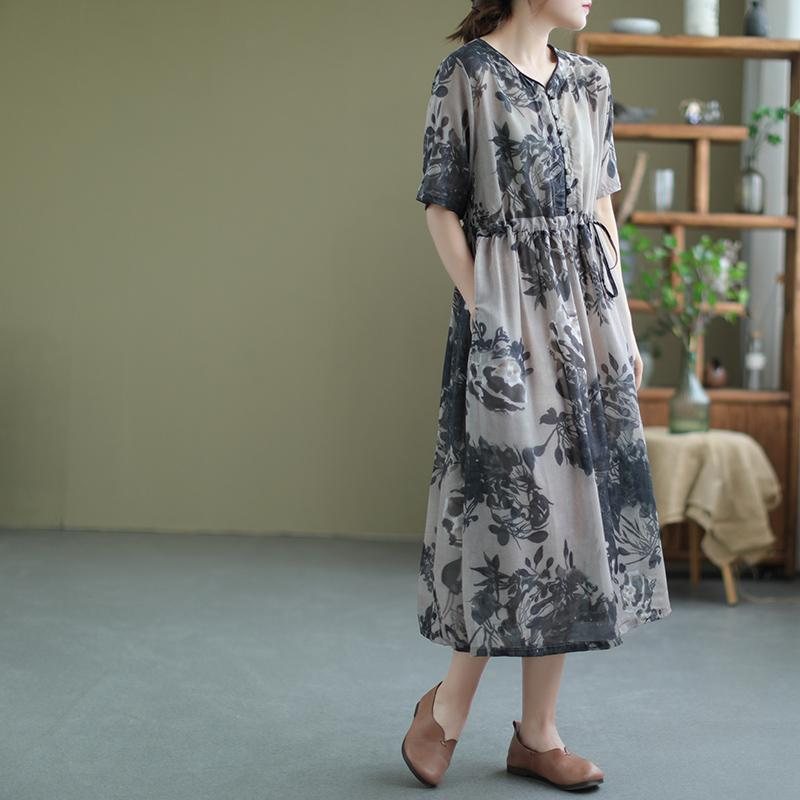 Summer Retro Pullover Chiffon Floral Dress