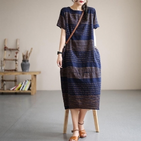 Summer Stripe Cotton Lin Fairy Midi Dress