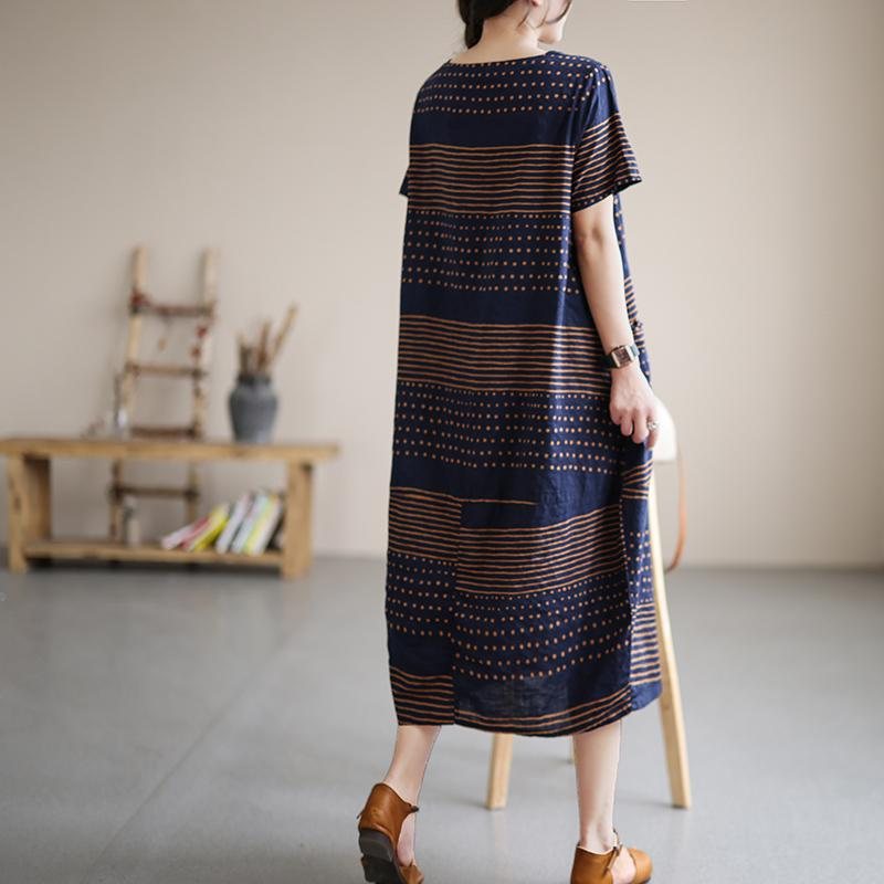 Summer Stripe Cotton Lin Fairy Midi Dress