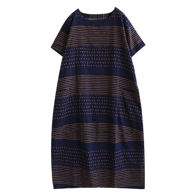 Summer Stripe Cotton Lin Fairy Midi Dress