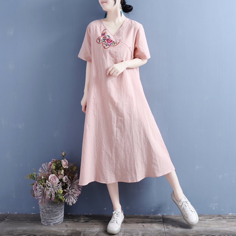 Summer Vintage Brodery Cotton Linen Dress