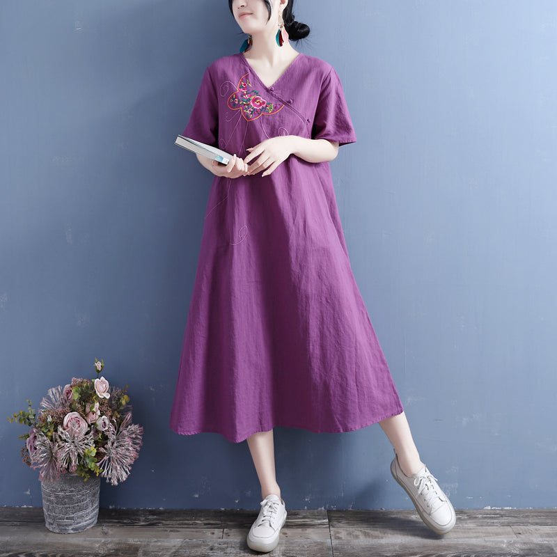 Summer Vintage Brodery Cotton Linen Dress