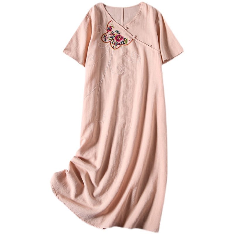 Summer Vintage Brodery Cotton Linen Dress