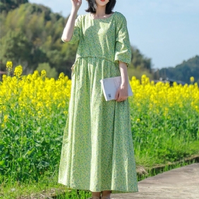 Summer Vintage Floral Cotton A-line Kjole