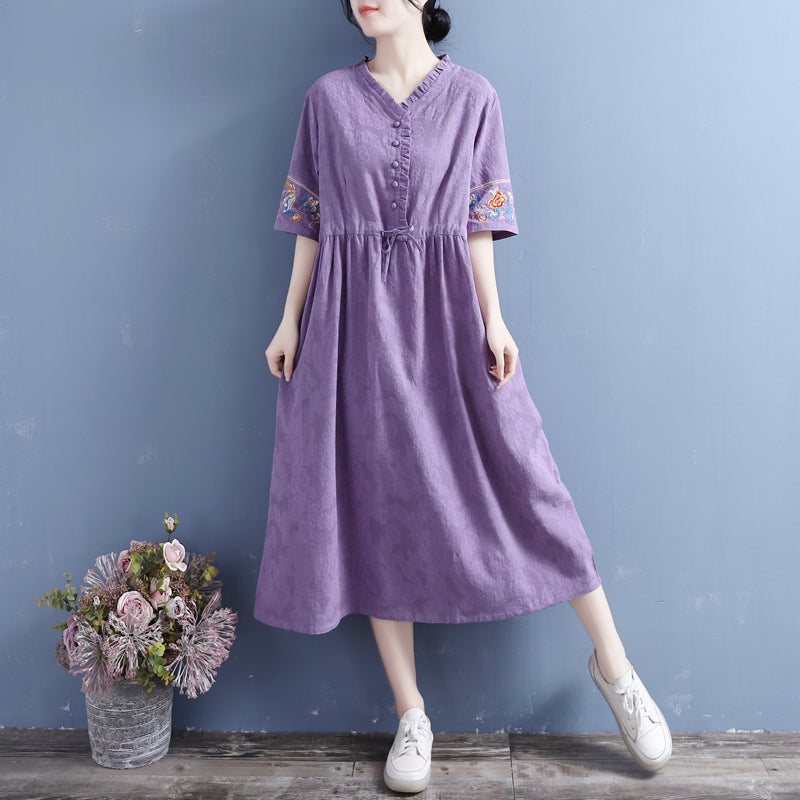 Summer Vintage Floral Cotton Linen Dress