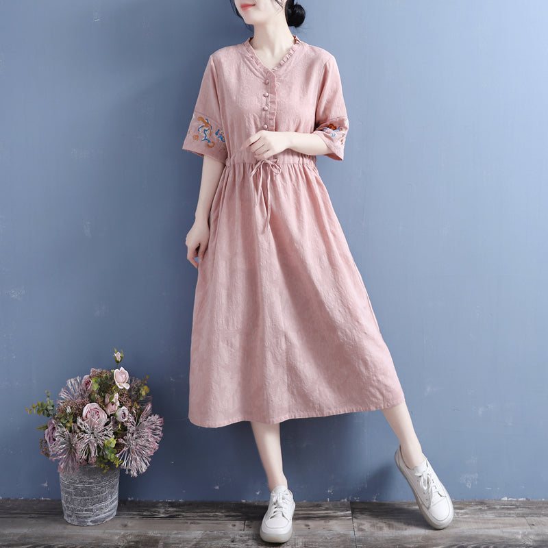 Summer Vintage Floral Cotton Linen Dress