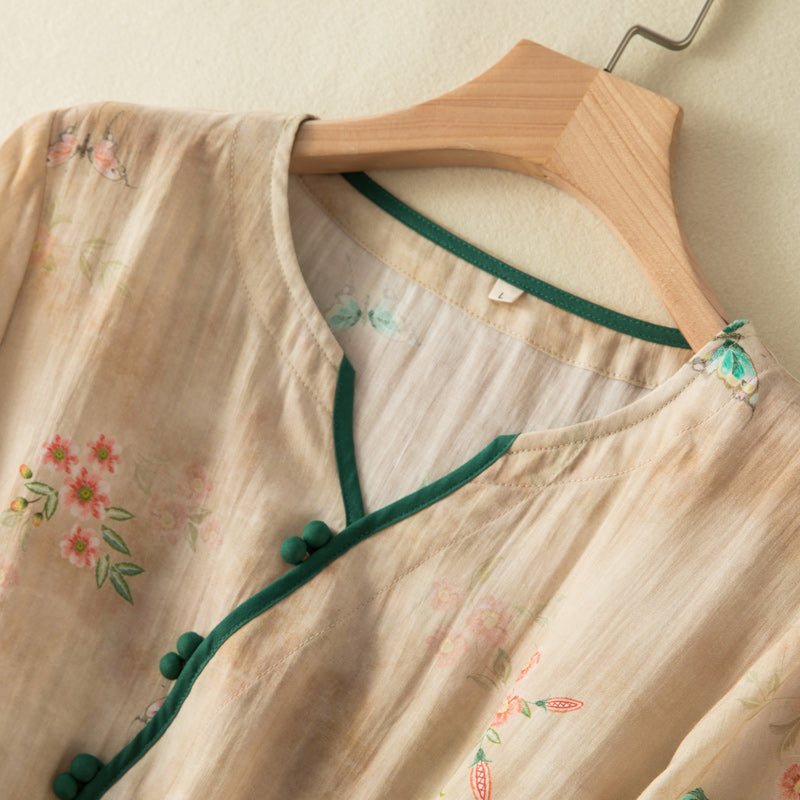 Summer Vintage Floral Linen Dress