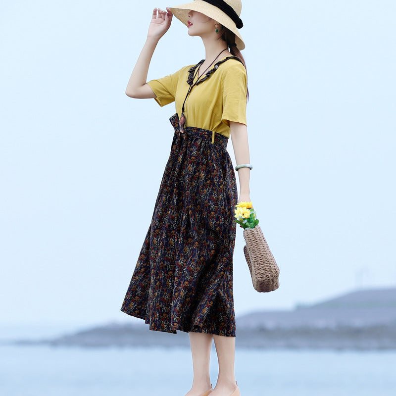 Summer Vintage Floral Patchwork Ruffle Collar Dress