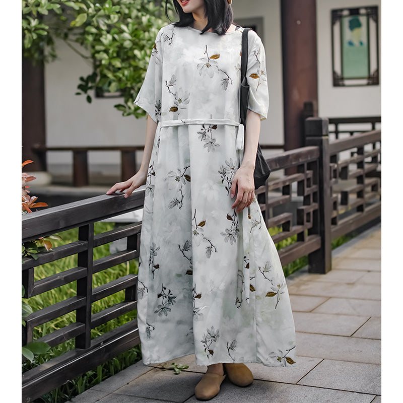 Summer Vintage Floral Tencelfabric Casual Dress