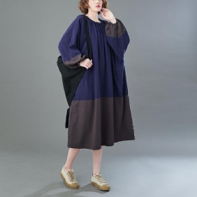 Vår Høst Patchwork Casual Løs Plus Size Kjole