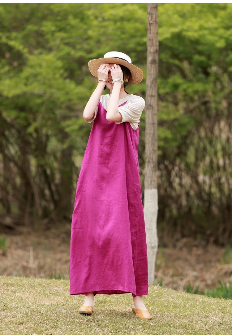 Vår Sommer Rose Rød Lin Sling Dress