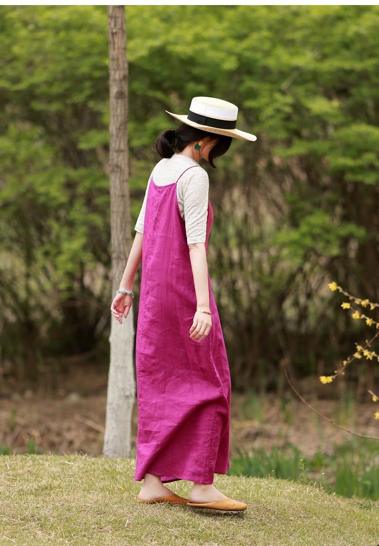 Vår Sommer Rose Rød Lin Sling Dress