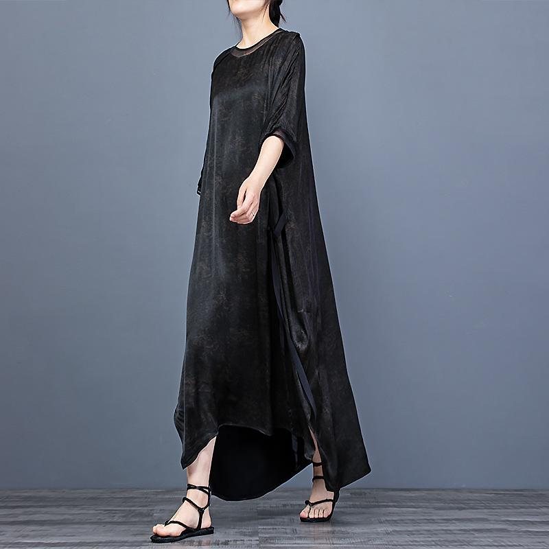 Vår Sommer Trykt Løs Slit Silk Maxi Kjole