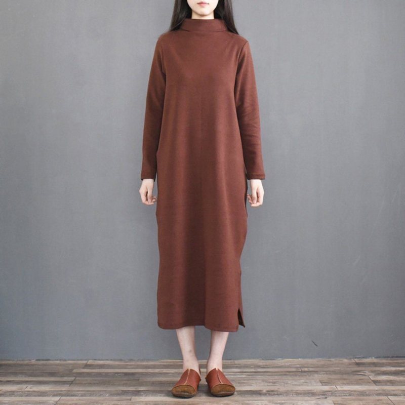 Vintage Loose Casual Turtleneck Strikket Kjole