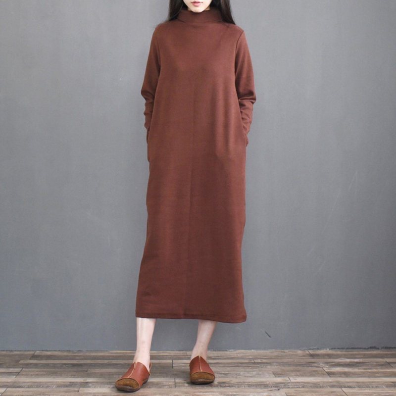 Vintage Loose Casual Turtleneck Strikket Kjole