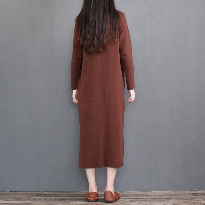 Vintage Loose Casual Turtleneck Strikket Kjole