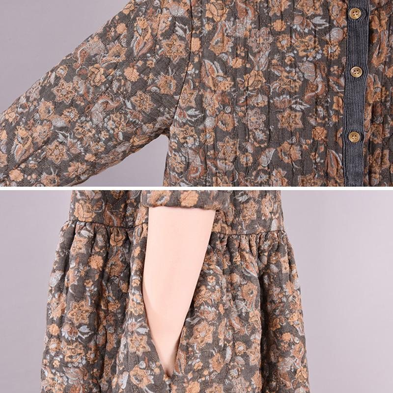 Winter Retro Floral Plus Size Løs Fritidskjole