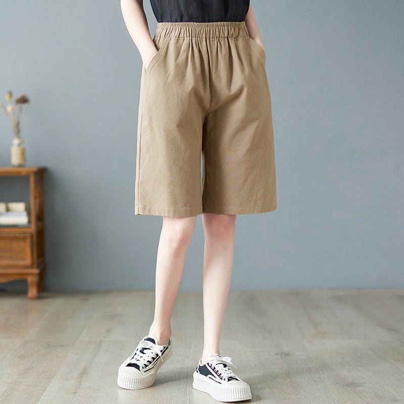 Dame Sommer Høy Midje Lin Casual Shorts