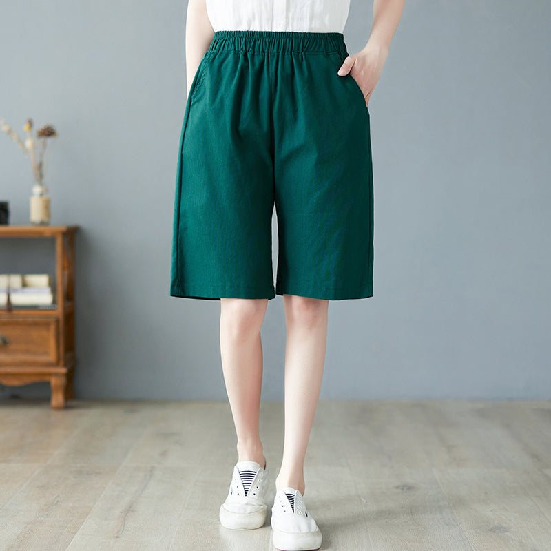 Dame Sommer Høy Midje Lin Casual Shorts