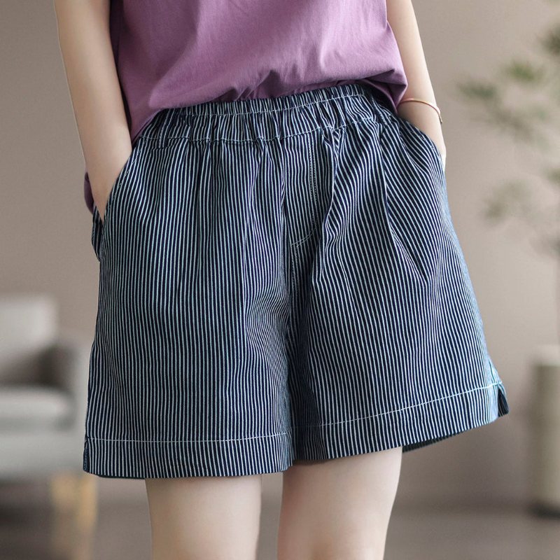 Dame Sommer Loose Stripe Cotton Denim Shorts