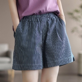 Dame Sommer Loose Stripe Cotton Denim Shorts