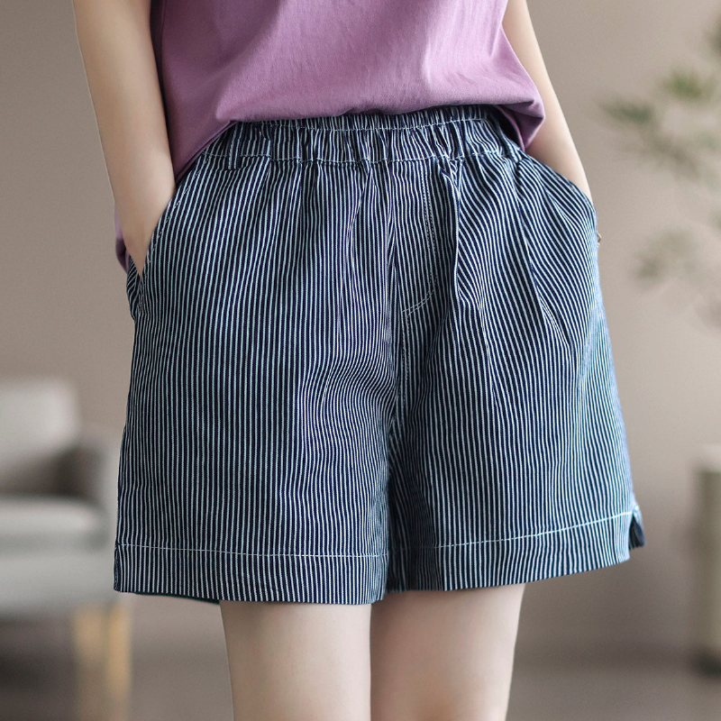 Dame Sommer Loose Stripe Cotton Denim Shorts