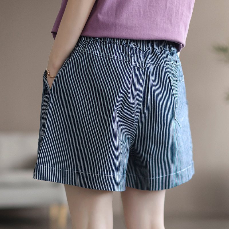 Dame Sommer Loose Stripe Cotton Denim Shorts