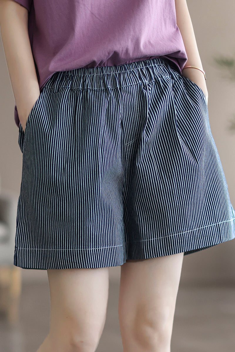 Dame Sommer Loose Stripe Cotton Denim Shorts