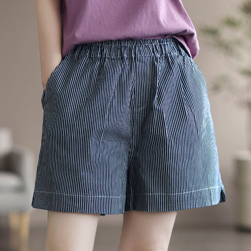 Dame Sommer Loose Stripe Cotton Denim Shorts