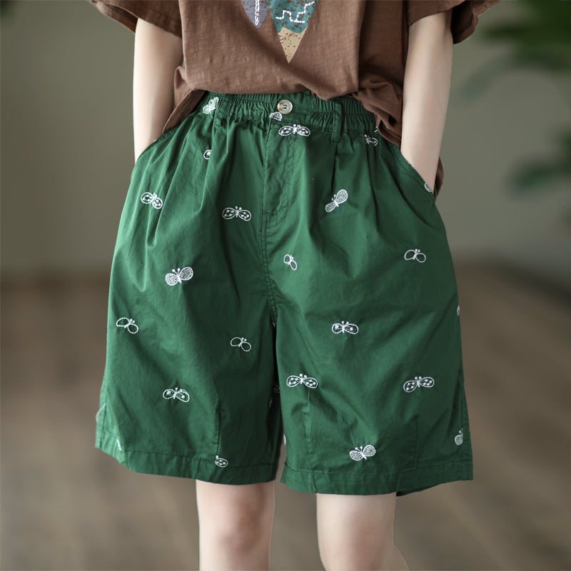 Dame Sommer Retro Butterfly Brodery Bomullsshorts