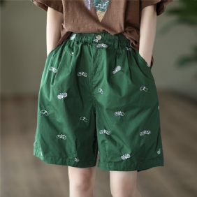 Dame Sommer Retro Butterfly Brodery Bomullsshorts