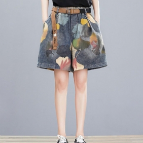 Dame Sommer Retro Floral Printed Denim Løse Shorts