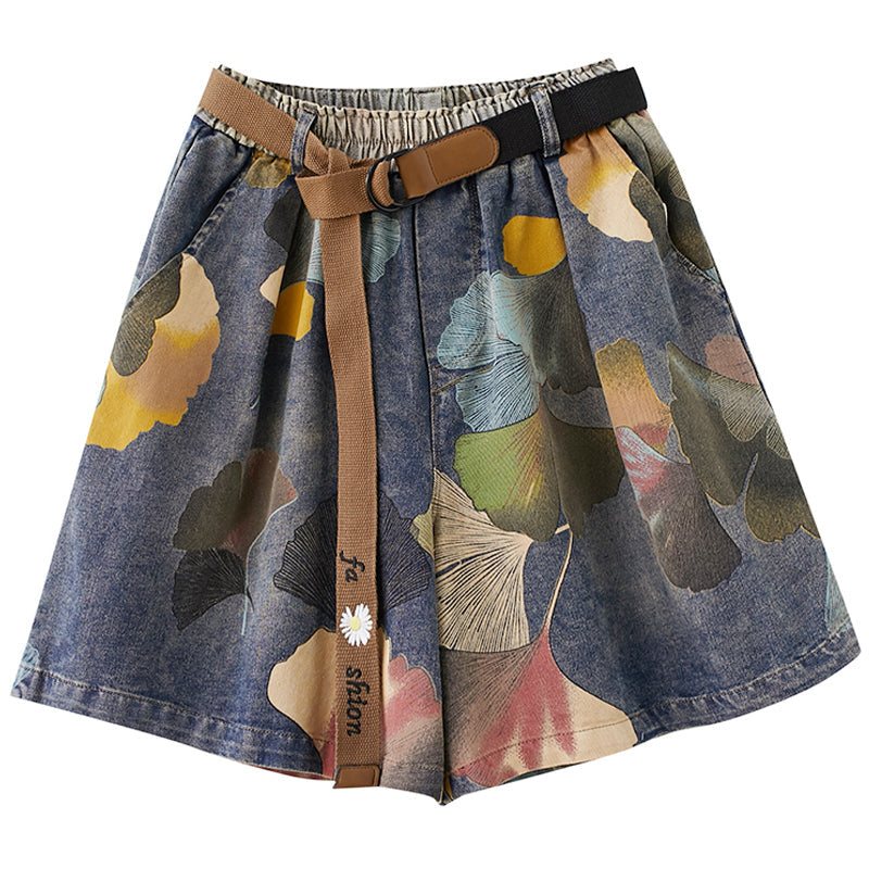 Dame Sommer Retro Floral Printed Denim Løse Shorts