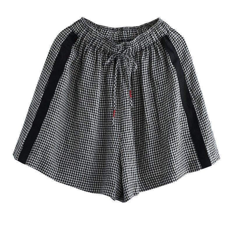 Dame Sommer Retro Løse Linen Rutete Shorts