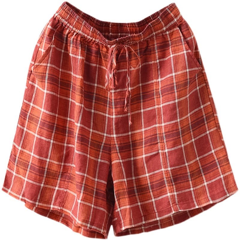 Dame Sommer Retro Rutet Lin Løse Shorts