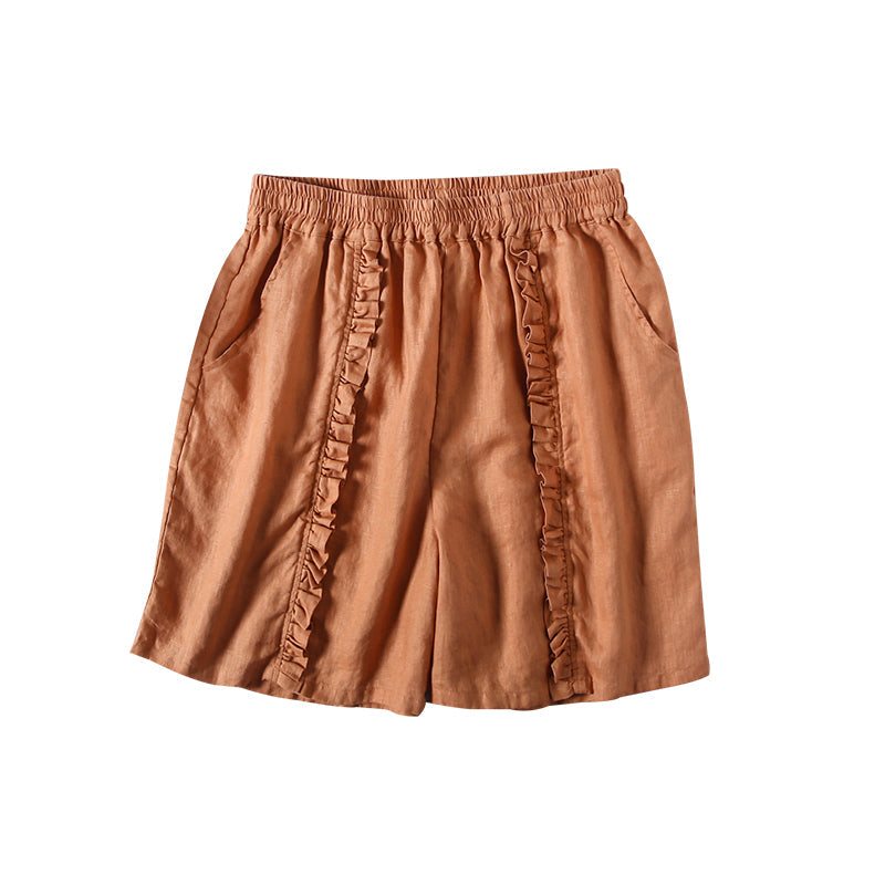 Dame Sommer Ruffle Bomull Lin Løse Shorts